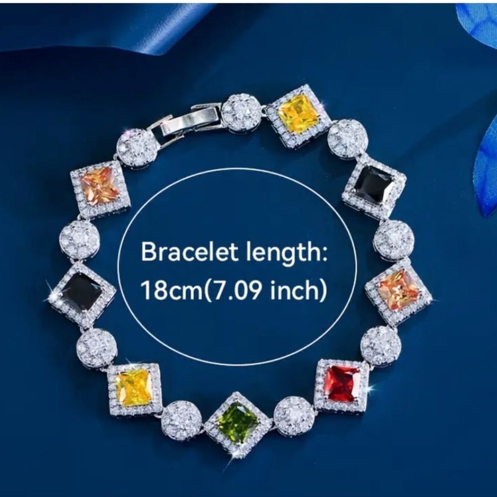 Multi Color Silver Diamond Bracelet - Picture 7 of 8